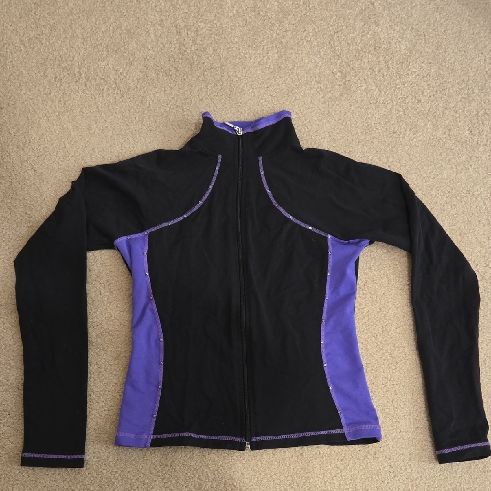 Chloe Noel Girls Black and Purple Zip-Up Jacket With Rhinestones